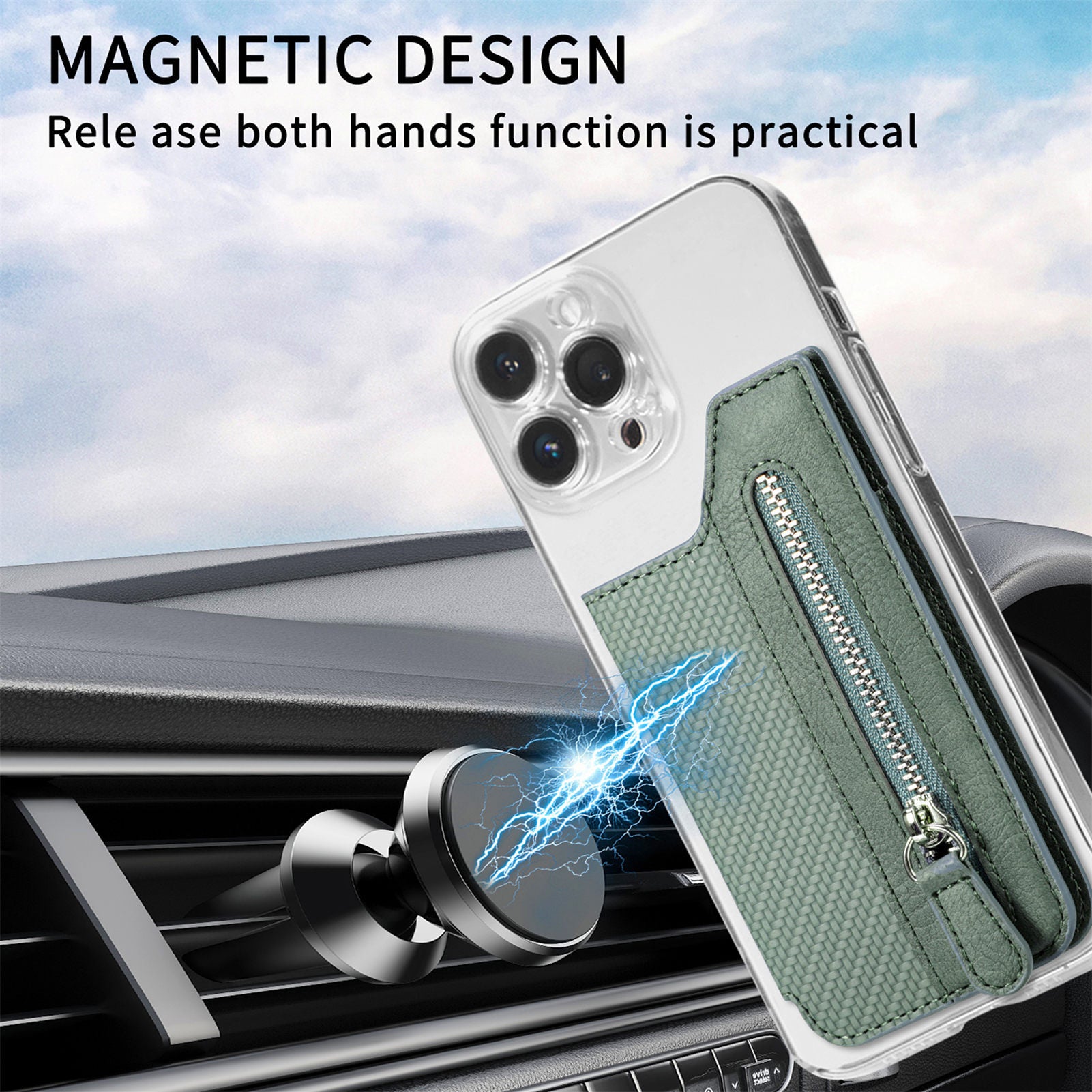 Card Holder Card Case Wallet Card Zipper Magnetic Snap Adhesive Portable Card Holder