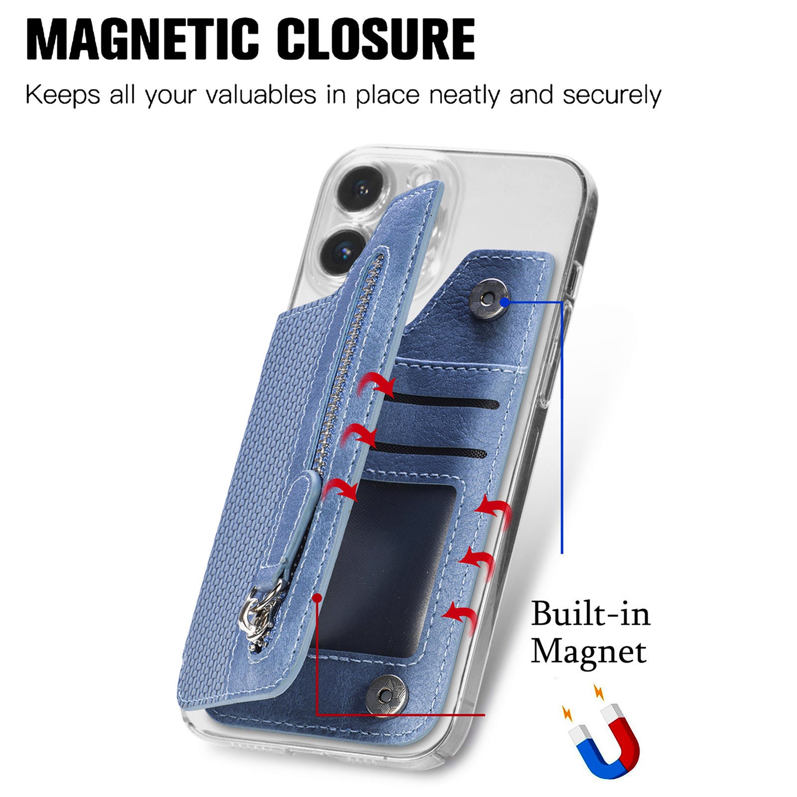 Card Holder Card Case Wallet Card Zipper Magnetic Snap Adhesive Portable Card Holder